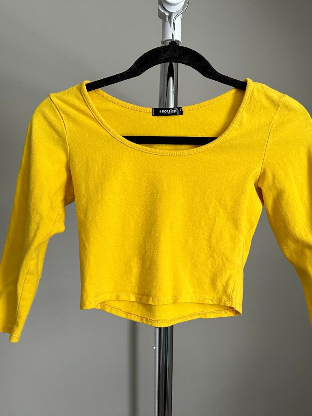 Small Yellow 3/4 Length Sleeve Crop Top